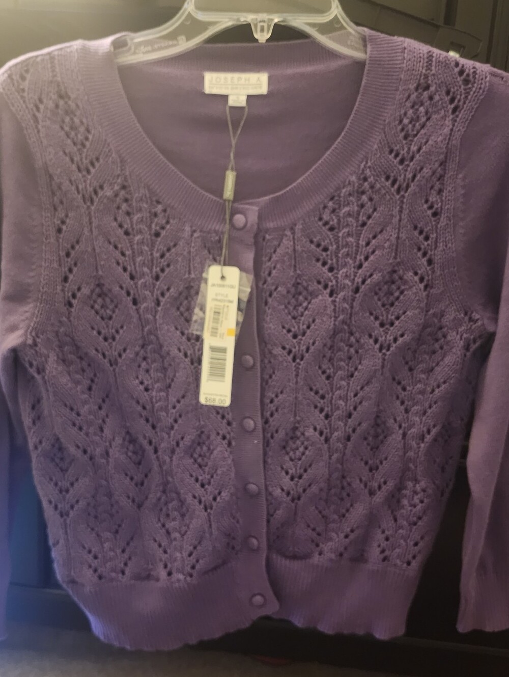 Joseph Lavender Pointelle Button Cardigan